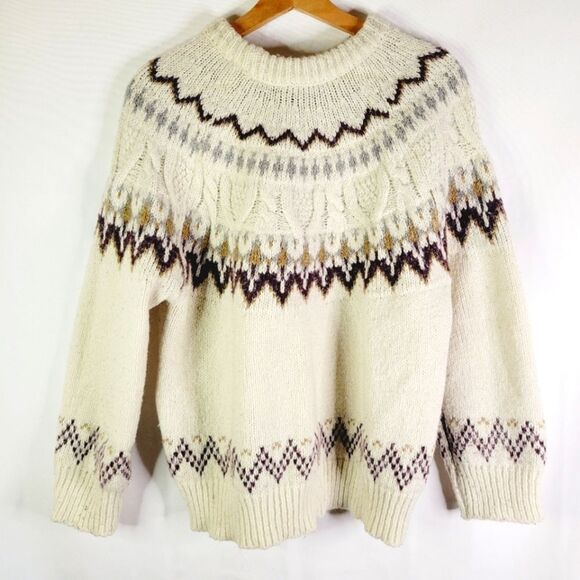 Fairisle Thick  Cozy Cream Patterned Knit Sweater - Picture 1 of 8